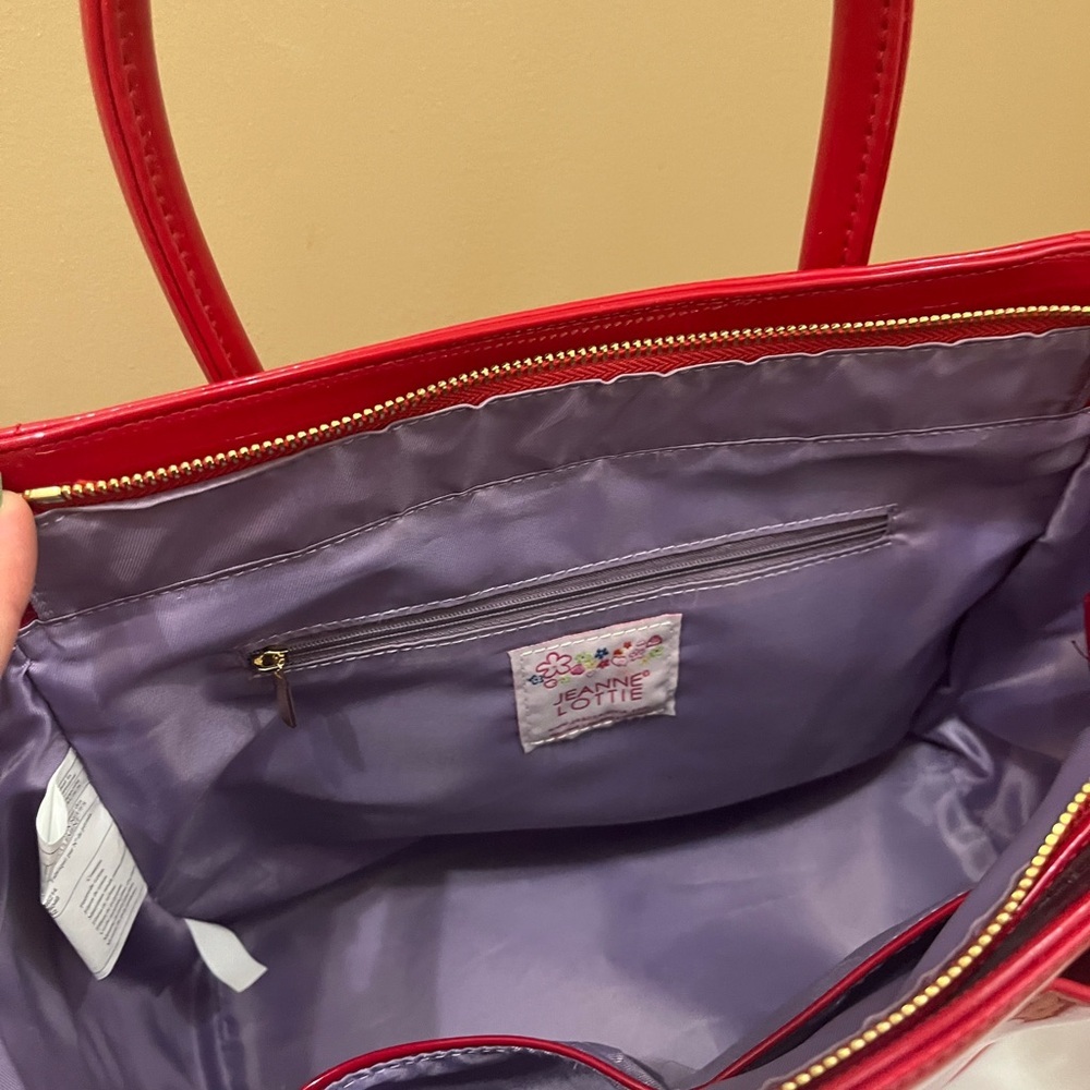 Jeanne Lottie Red Patent Tote Bag Glossy Handbag Top Handle Structured Satchel - Picture 5 of 9